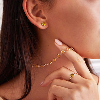 Clous d'oreilles avec pierre de naissance de novembre en citrine ronde et diamant de 0,90 ct