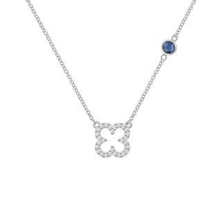 0.25CT Round Sapphire Diamond September Birthstone Clover Necklace