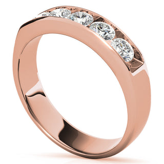 4mm Round Cut Five Stone Moissanite Men's Wedding Band in Rose Gold