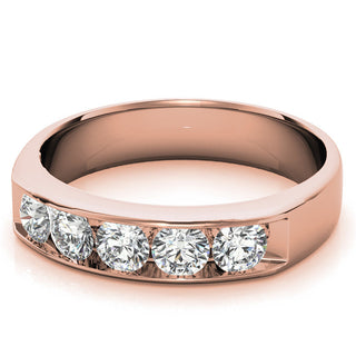 4mm Round Cut Five Stone Moissanite Men's Wedding Band in Rose Gold