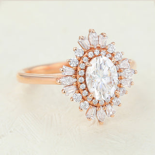 0.84 Oval Shaped Moissanite Ballerina Style Engagement Ring