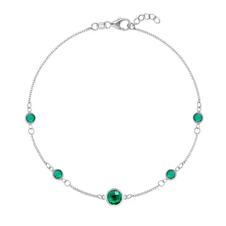 Pulsera con piedra natal de mayo y diamante esmeralda redondo engastado en bisel de 1,25 quilates