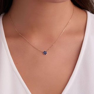 0.25CT Round Sapphire Diamond September Birthstone Necklace