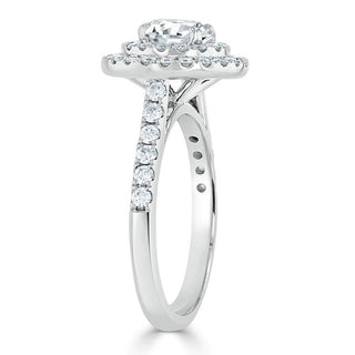 Bague de fiançailles en moissanite à double halo de taille ronde de 0,75 ct avec sertissage pavé