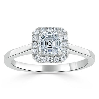 0.75 CT Asscher Cut Halo Moissanite Engagement Ring