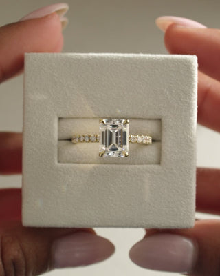 2.50 CT Emerald Cut Moissanite Hidden Halo & Pave Engagement Ring