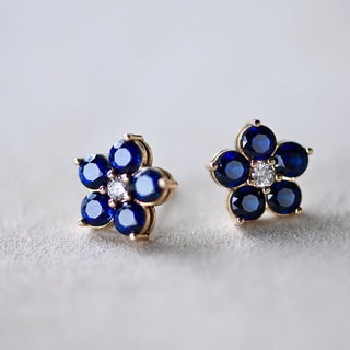 1.46CT Round Sapphire Diamond September Birthstone Studs