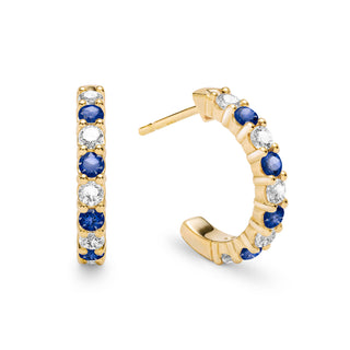 1.08CT Round Sapphire Diamond September Birthstone Hoops