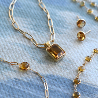 Collier solitaire avec pierre de naissance de novembre et diamant émeraude citrine 4,0 ct