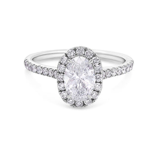 Bague de fiançailles avec halo et pavé de diamants ovales CVD de 1,02 à 3,0 ct