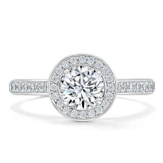 0.75 CT Round Shaped Moissanite Chennel Halo Engagement Ring