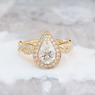 1.01ct Pear F- VS1 Diamond Halo & Pave Engagement Ring