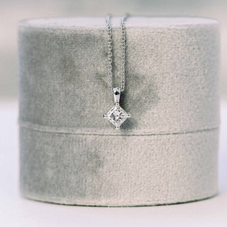 Classic Princess Moissanite Solitaire Pendent Necklace in Solid Gold