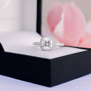 2.0CT Cushion Cut Moissanite Halo Pave Diamond Engagement Ring - ELITE CARAT