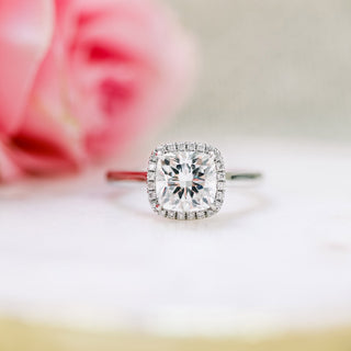 2.0CT Cushion Cut Moissanite Halo Diamond Engagement Ring - ELITE CARAT