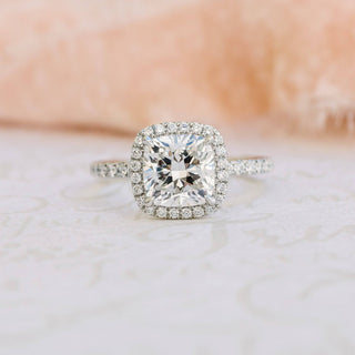 2.0CT Cushion Cut Moissanite Halo Pave Diamond Engagement Ring - ELITE CARAT