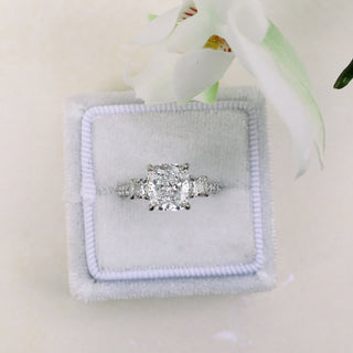 2.50CT Cushion Cut Moissanite Three Stone Pave Diamond Engagement Ring - ELITE CARAT