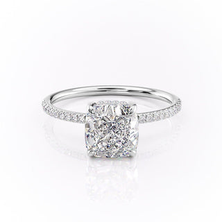 Bague de fiançailles en moissanite solitaire et pavée taille coussin de 2,15 ct