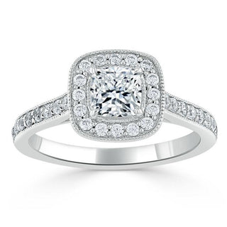 Bague de fiançailles halo en moissanite en forme de coussin de 1,0 ct