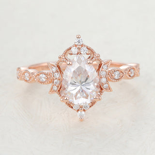 Bague de fiançailles vintage en moissanite en forme de poire de 0,90 ct