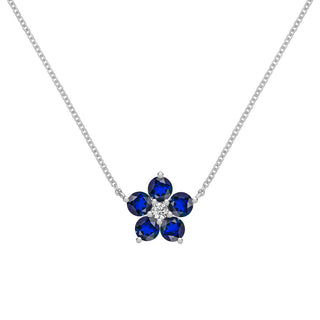 1.46CT Baguette Sapphire Diamond September Birthstone Flower Necklace