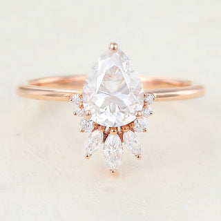 0.85 CT Pear Shaped Moissanite Cluster Engagement Ring