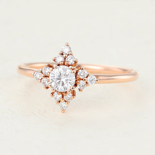 0.22 CT Round Shaped Moissanite Cluster Engagement Ring