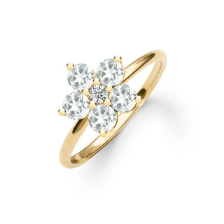 Anillo de compromiso con flor y piedra natal de abril con diamante redondo de 1,0 ct