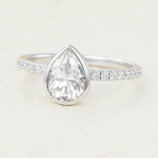 1.0 CT Pear Shaped Moissanite Pave Setting Engagement Ring