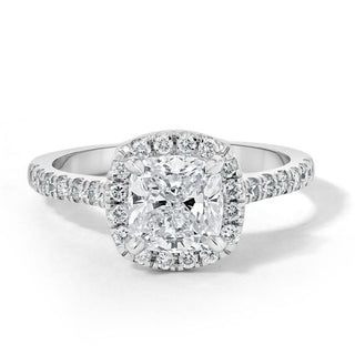 1.50 CT Cushion Cut Halo Pave Setting Moissanite Engagement Ring