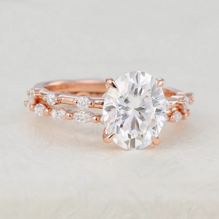 Ensemble de bagues de mariage solitaires en moissanite ovale de 3,0 ct