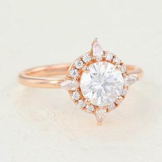 0.88 CT Round Shaped Moissanite Halo Engagement Ring