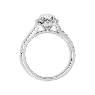 Bague de fiançailles avec halo et pavé de diamants ovales CVD de 1,02 à 3,0 ct