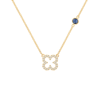 0.25CT Round Sapphire Diamond September Birthstone Clover Necklace