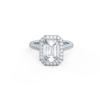 2.15 CT Emerald Cut Moissanite Halo Pave Diamond Engagement Ring - ELITE CARAT