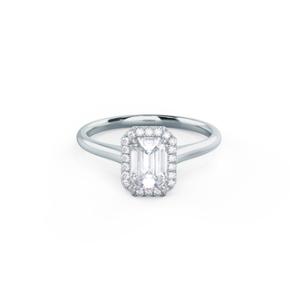 Anillo de compromiso solitario con diamante de moissanita y halo de talla esmeralda de 1,0 ct