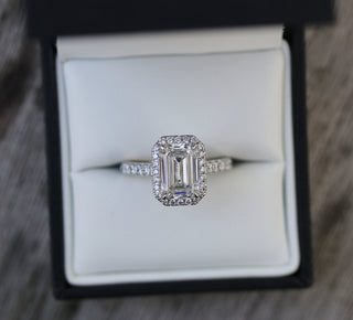 2.15 CT Emerald Cut Moissanite Halo Pave Diamond Engagement Ring - ELITE CARAT