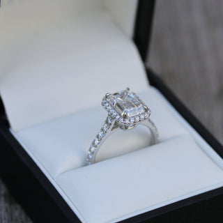 2.15 CT Emerald Cut Moissanite Halo Pave Diamond Engagement Ring - ELITE CARAT