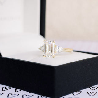 2.15CT Emerald Cut Moissanite Pear 3 Stone Engagement Ring - ELITE CARAT