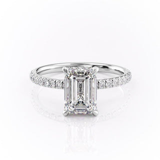 2.10 CT Emerald Cut Hidden Halo Pave Setting Moissanite Engagement Ring