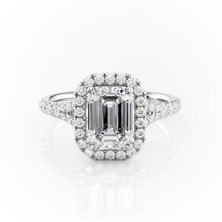 1.91 CT Emerald Cut Halo Split Shank Setting Moissanite Engagement Ring