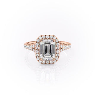 Bague de fiançailles en moissanite taille émeraude de 1,91 ct avec halo à tige fendue