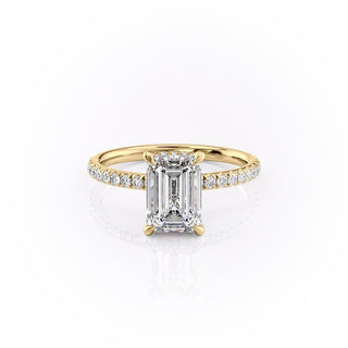 2.10 CT Emerald Cut Hidden Halo Pave Setting Moissanite Engagement Ring