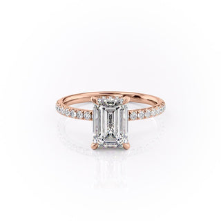 Bague de fiançailles avec halo caché en moissanite en forme d'émeraude de 2,10 ct