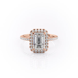 Bague de fiançailles en moissanite de style halo émeraude 2.10