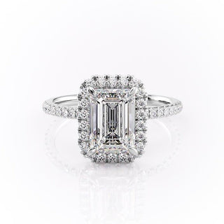 Bague de fiançailles en moissanite de style halo émeraude 2.10