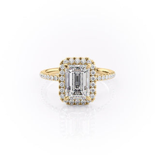 Bague de fiançailles halo en moissanite en forme d'émeraude de 2,10 ct