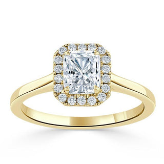 Bague de fiançailles halo en moissanite de forme radiante de 1,0 ct