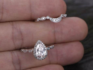 Ensemble de bagues de mariage en moissanite taille poire de 1,0 ct