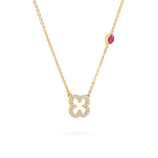 Collier trèfle avec pierre de naissance de juillet et diamants rubis ronds de 0,25 ct